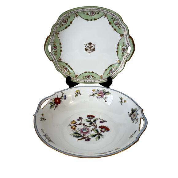 Nortitake Nippon Gold Trimmed Hand Painted 2-Handle Serving Tray & Bowl SET - Picture 1 of 14